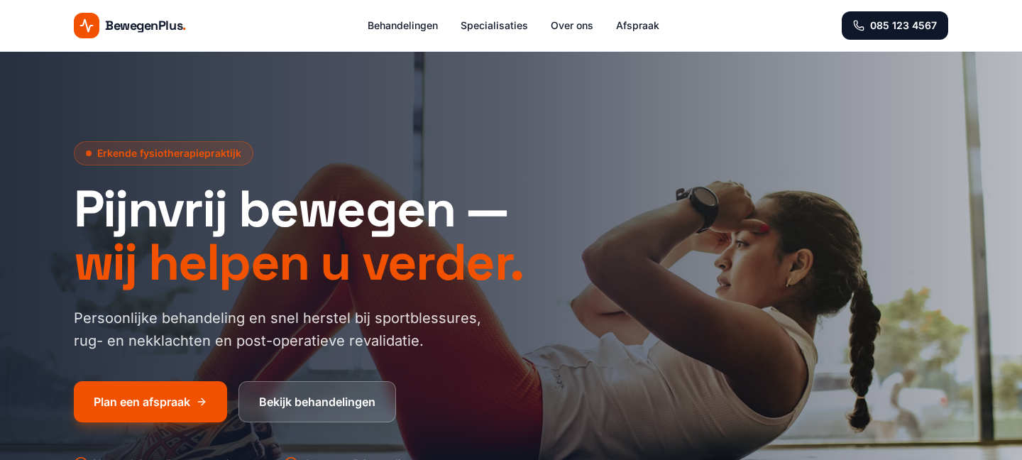 Voorbeeld van een website laten maken voor Fysiotherapeut — Praktijk voor fysiotherapie, gebouwd door Studio Lake
