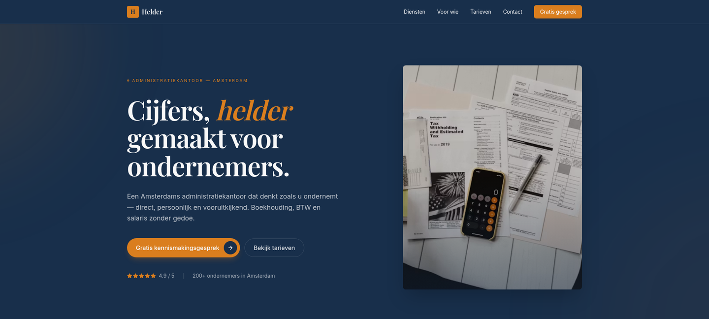 Voorbeeld van een website laten maken voor Boekhouder — Boekhoud- & administratiekantoor, gebouwd door Studio Lake