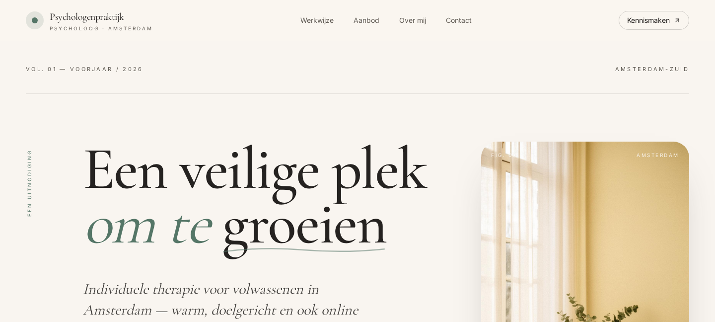 Voorbeeld van een website laten maken voor Psycholoog / Therapeut — Praktijk voor psychologie & therapie, gebouwd door Studio Lake