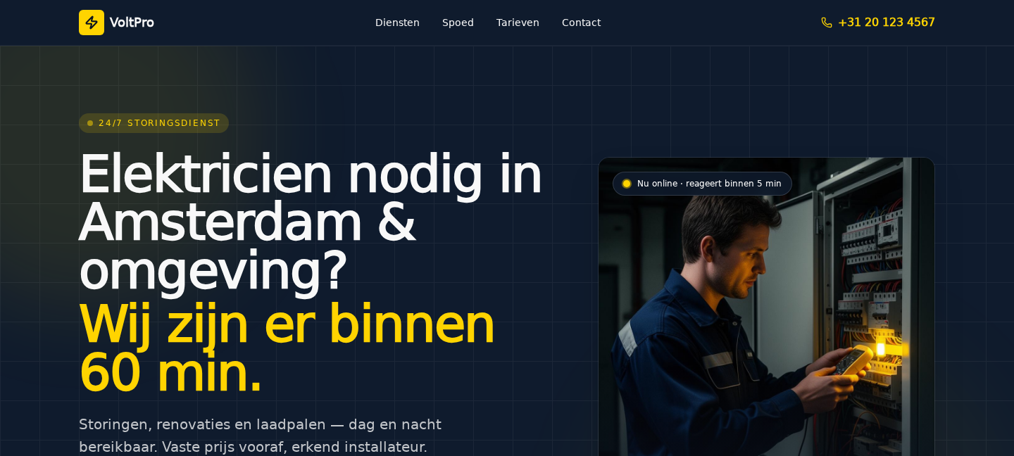 Voorbeeld van een website laten maken voor Elektricien — Spoed, renovatie & laadpalen, gebouwd door Studio Lake