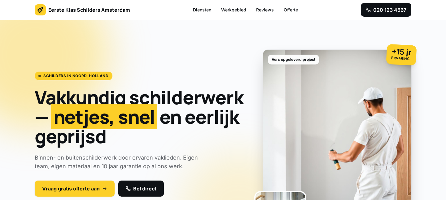 Voorbeeld van een website laten maken voor Schilder — Binnen- en buitenschilderwerk, gebouwd door Studio Lake