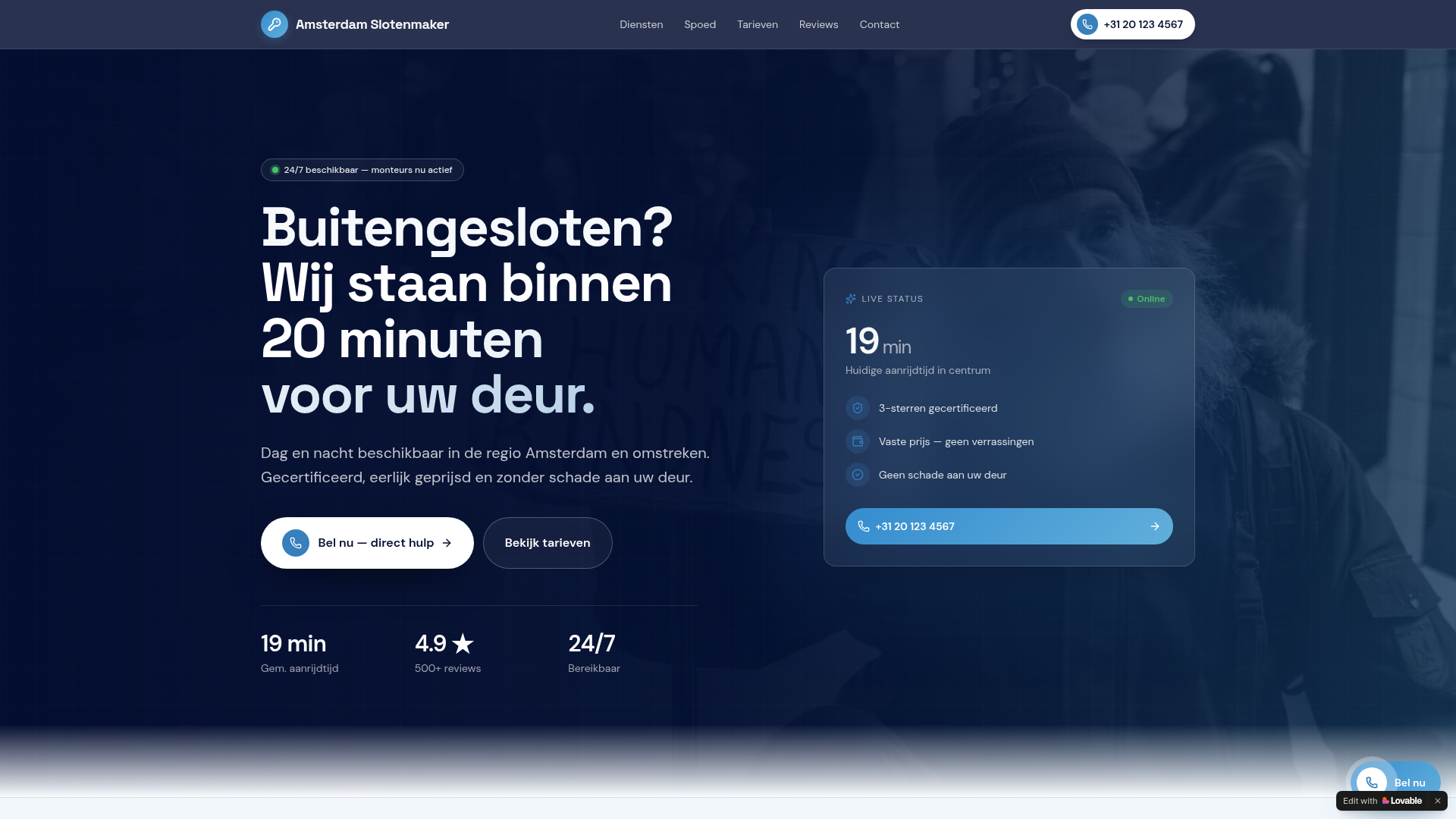 Voorbeeld van een website laten maken voor Slotenmaker — 24/7 spoed slotenmaker, gebouwd door Studio Lake